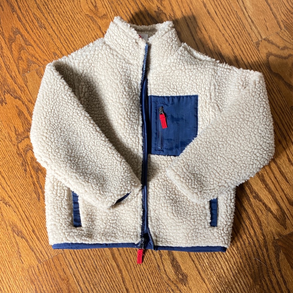 Cozy Sherpa Fleece Jacket with Blue Accents